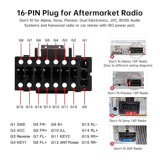 Car Stereo Wiring Harness for Nissan Altima, Rogue, Murano, Qashqai, Sentra 2007–2013, Plug & Play Cable for Android Head Unit with 16-Pin Power Socket, for Steering Wheel Control, FM/AM Radio