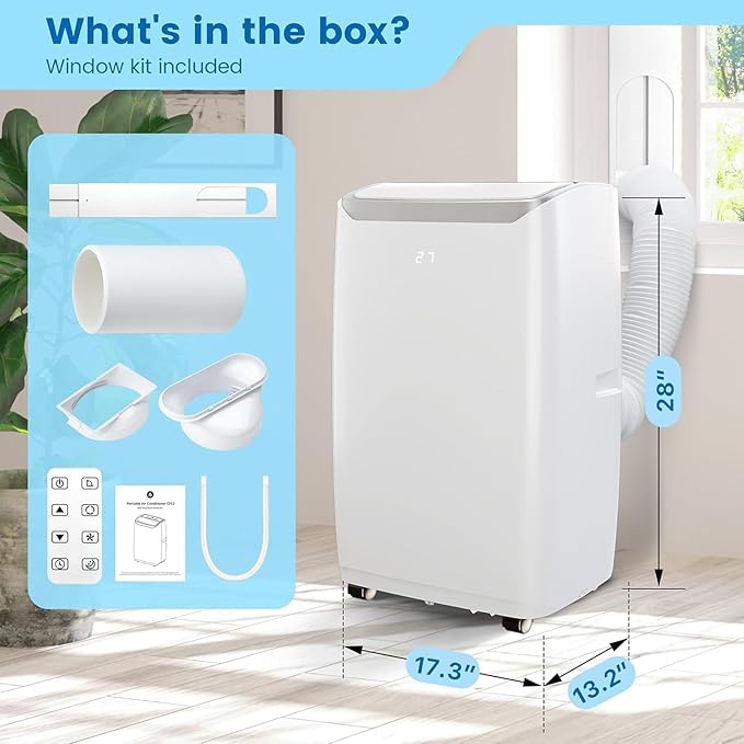 Garvee 8000Btu Portable Air Conditioner with Cooling/Dehumidify/Fan Mode Cools up to 550 Sq.Ft, 3 in-1 Quiet Portable AC Unit 3 Speed, Auto Swing, 24H Timer for Large Room