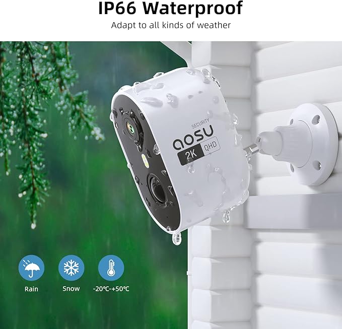aosu 2K Security Camera Wireless Outdoor - 3MP Battery Powered Exterior Camera - 2-Pack Siren Alarm, Color Night Vision, 2-Way Audio, AI Detection, IP65 Waterproof, Cloud/SD Storage, Works with Alexa
