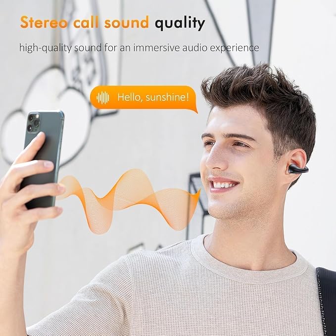 Open Ear Bone Conduction Headphones, Bluetooth Lightweight Clip On Earbuds Comfort with Digital Display Charging Case Sport Earphones Built-in Mic Waterproof for Running Fitness Exercise, Matte Black