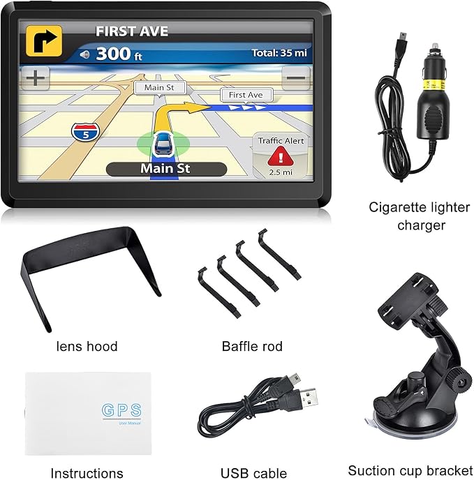 GPS Navigator for Car, 2026 Map 7 inch Touch Screen Car GPS 256-16GB,Voice Turn Direction Guidance, Support Speed and Red Light Warning, North America Lifetime map Free Update Truck(Dark)