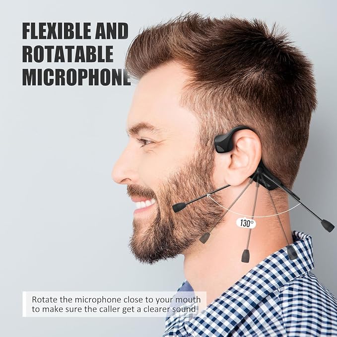Bone Conduction Headphones Bluetooth with Mic Wireless Computer Headsets with Microphone Open Ear Bluetooth Earphones Noise Cancelling Multi-Point Connection for PC, Working