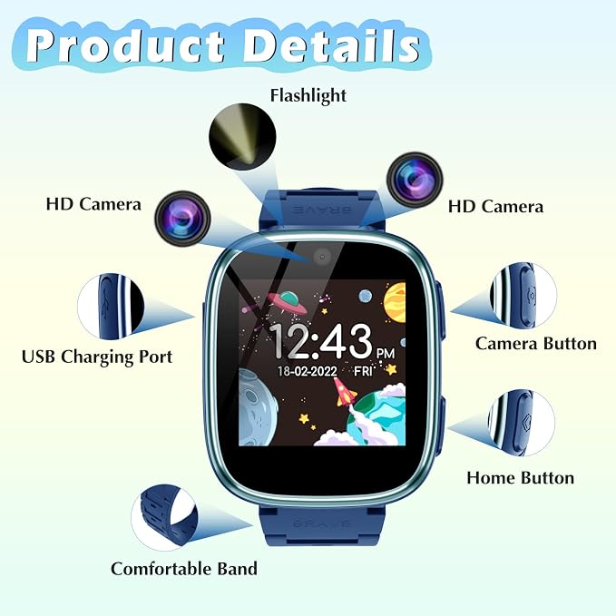 Kids Smart Watch Girls Boys - Smart Watch for Kids Game Watch Gifts for 4-12 Years Old with 26 Games Camera Alarm Video Music Player Pedometer Flashlight Birthday Gift for Boys Girls (Navy Blue)
