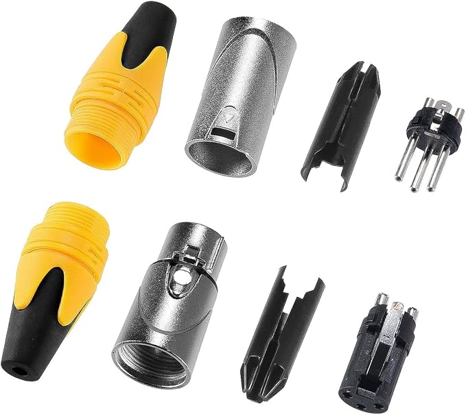 MFL. 3-Pin XLR Cable Connector Male and Female with Nickel Housing and Silver Contacts Mic Cable Plug Connector Audio Socket, Yellow, 10 Pairs