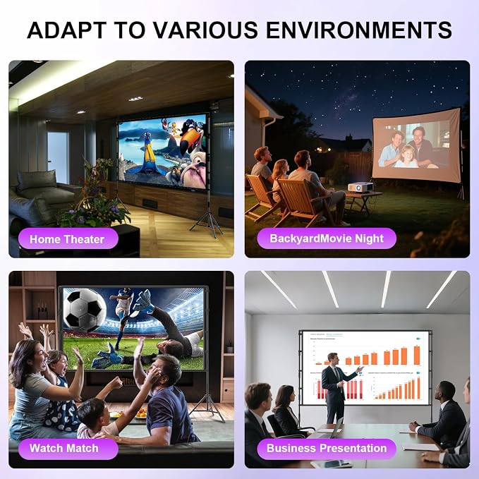 100 inch Projector Screen and Stand, Outdoor Indoor Projector Screen16:9 Foldable Portable Projector Screens for Movie Night Support Double Sided Projection 100inch