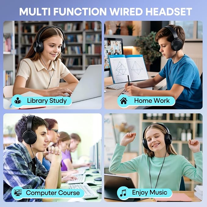 Kids Headphones 2 Pack for School Classroom Students Teens Children Toddler Boys Girls and Adult (HY450, 2 Black)