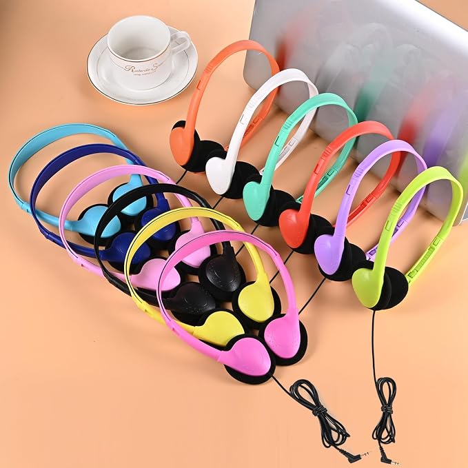 Classroom Headphones Bulk 25 Pack Class Set for School Students Kids and Adult -Sturdy Wired 3.5mm Plug (Mixed, 25 Pack)