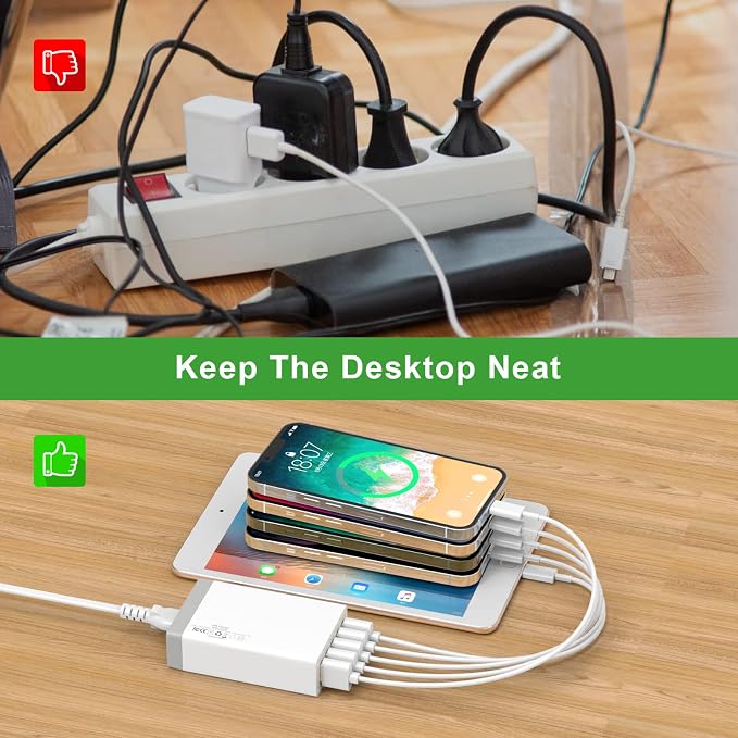 USB Wall Charger, Desktop USB Charging Station for Multiple Devices, 40W 8A, 5 Port,Travel Portable Charger for Cell Phone, Tablet