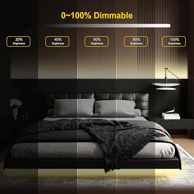 Pandery COB LED Strip Light,CCT Dimmable Strips Light,2700K-6500K,65ft/20m,8mm Wide,CRI90+ 24V LED Strips Kit with Bluetooth APP Control/Music Mode,for Bedroom,Kitchen,DIY Lighting