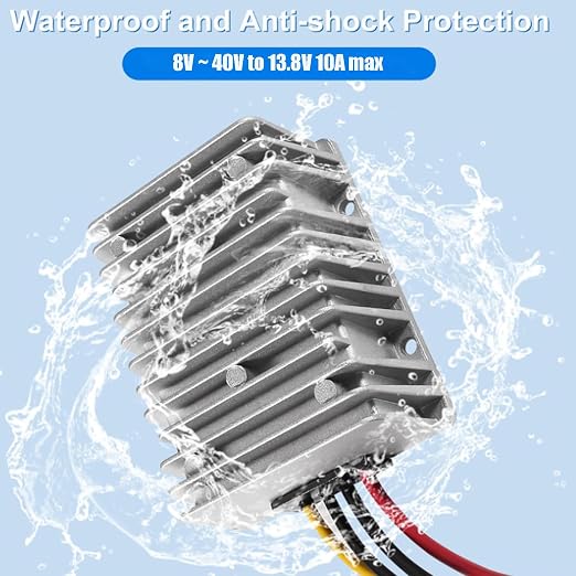 DC Voltage Reducer Converter DC 8V-40V to 13.8V 10A 138W Reducer Power Converter Waterproof Regulator Module Transformer for Golf Cart Club Car