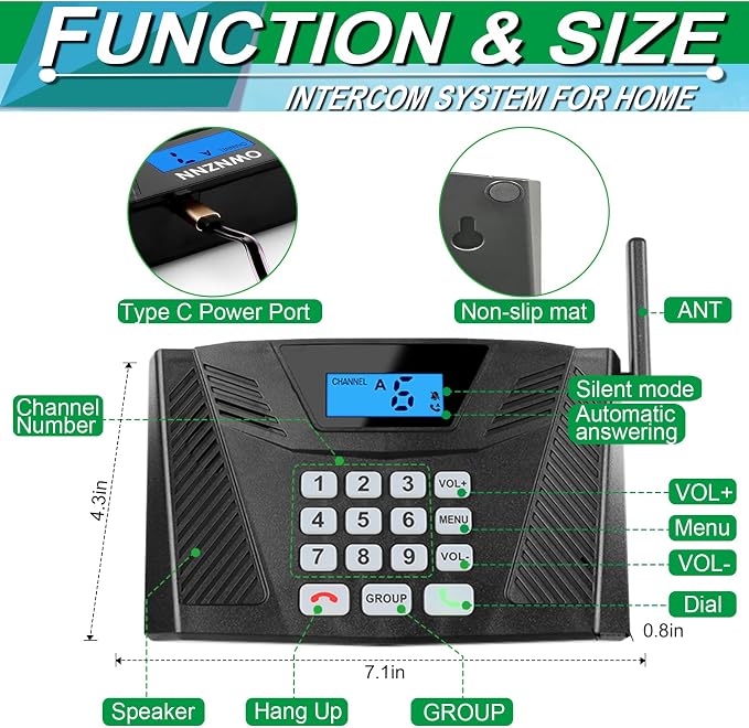 Intercoms Wireless for Home Upgraded, 5300ft Full Duplex Intercom Hands-Free, 2-Way Real-Time Intercom System with Group Call & Auto Answer for House/Office (2 Pack, Black)