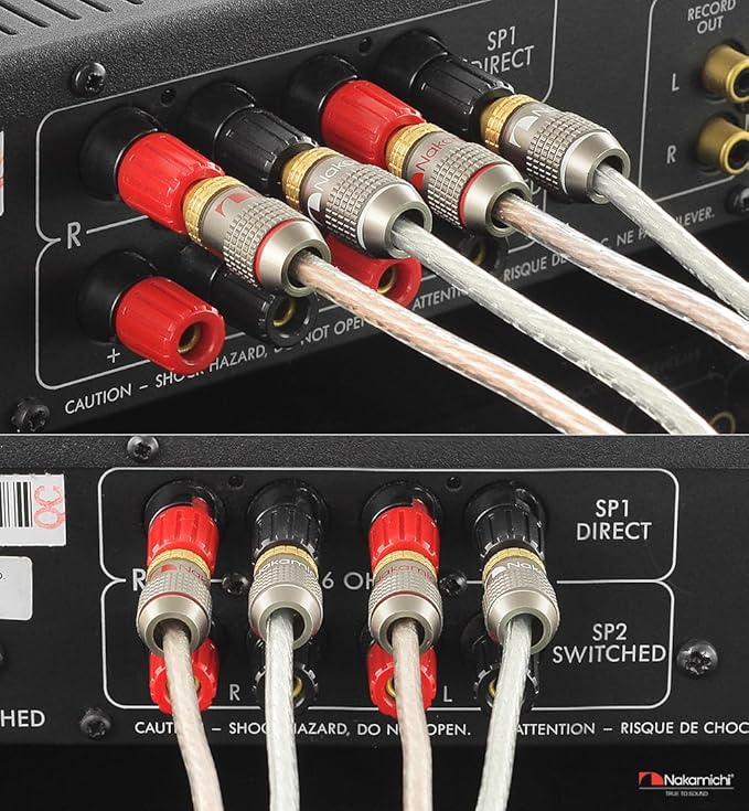 Nakamichi FanLock Excel Series 24k Gold Plated Banana Plugs 10 AWG - 18 AWG Gauge Size 4mm for Speakers Amplifier Hi-Fi Stereo Home Theatre Radio Audio Wire Cable Quick Connector, 16 Pcs (8-Pairs)