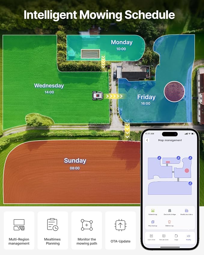 ANTHBOT M5 Robot Lawn Mower with Garage 1/8 Acre, Dual Vision+Full-Band RTK Robotic Lawnmower, No Perimeter Wire, App Control Obstacle Avoidance, 45% Slope, Cutting Height, Multi-Zone Mapping