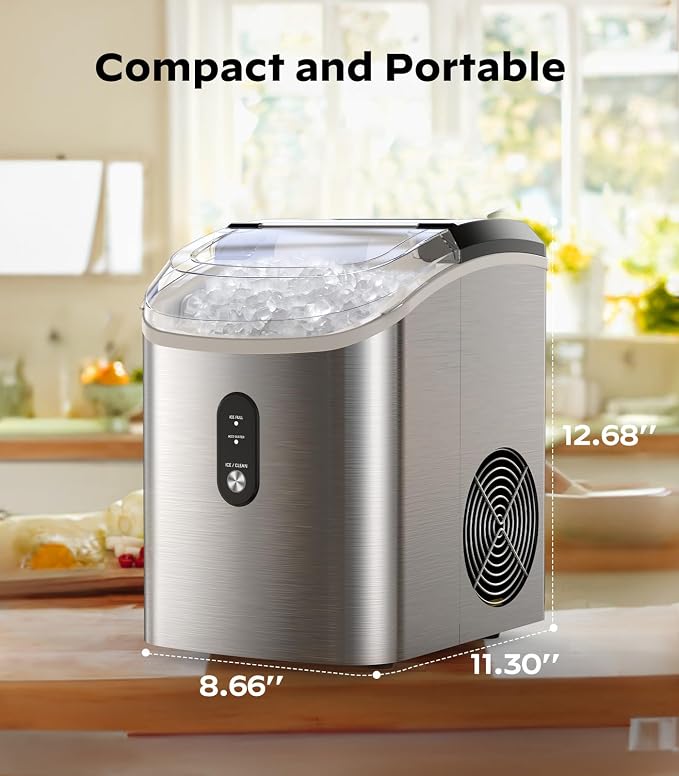 Nugget Ice Makers Countertop, Pellet Ice Machine with Self-Cleaning Function, Nugget Ice Machine Produces 33 lbs of Chewable Ice in 24 Hours, Sonic Ice Maker Perfect for Home Kitchens Party Camping