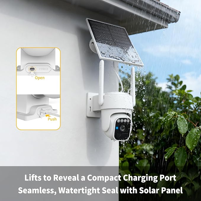 WY-LINK Solar Camera Outdoor Wireless, 360° Cameras for Home Security, Two-Way Talk, Auto Tracking, Light Alarm, Color Night Vision (1, White, Wi-Fi)