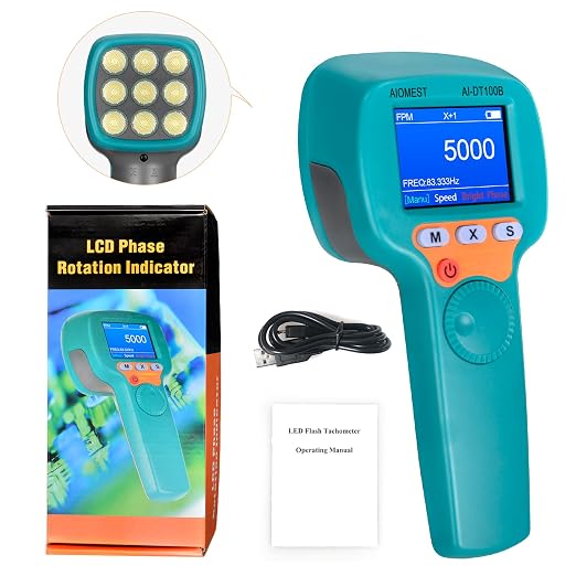 Digital LED Stroboscope High Illuminance 1500LUX Measuring 60~999,999 RPM/Hz,Non-Contact Tachometer Adjustable Strobe Light Timing Speedometer Rechargeable for HVAC Motor Engine Speed Tester | 0.001% High Accuracy, Freeze Motion in Real-Time, Adjustabl...