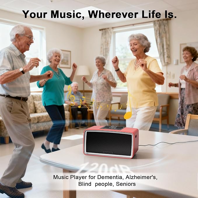 Large Button Simple Music Player for Seniors, Easy MP3 Player for Elderly, Dementia, Blind,Alzheimer's & Visually Impaired, Music Box with 32GB TF Card, One-Touch Play (Red)