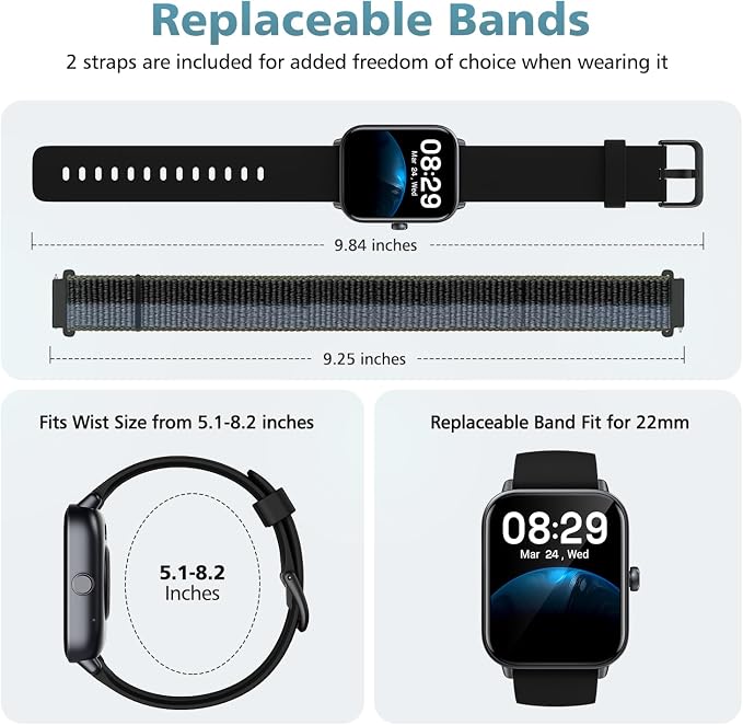 Smart Watches for Women, 1.85" Alexa Fitness Trackers with Call & SMS, Heart Rate, SpO2, Stress & Sleep Monitor, IP68 Waterproof Smartwatch for Android iPhone Samsung etc., 100+ Sports Modes, 2 Bands