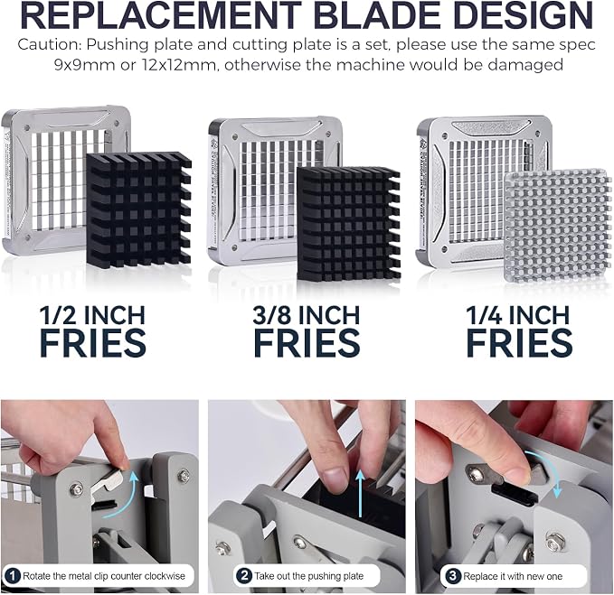 Sopito French Fry Cutter Electric Vegetable Slicer Stainless Steel with 3 Blades 1/4 3/8 1/2 Inch for Potatoes Carrots Onions Apples