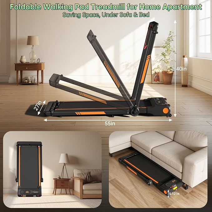 Walking Pad with Incline and Handle Bar, 3.0HP Electric Protable Mini Walking Pad Treadmills for Home Small Space, Small Treadmill for Exercising, 0.6-7.6MPH, 350LB Capacity