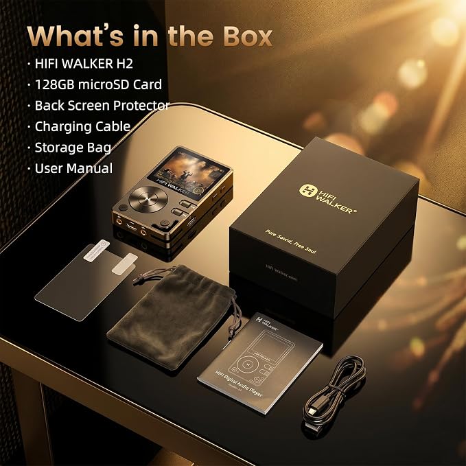 HIFI WALKER H2, High Resolution MP3 Player with Bluetooth5.2, DSD DAC, HiFi Portable Digital Audio Player Lossless High-Res Music Player with 128GB Memory Card, Support Up to 512GB