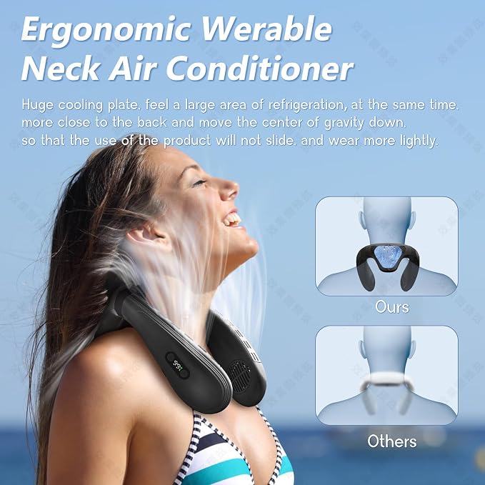 Neck Air Conditioner Fans That Blow Cold Air Cooling Device Wearable Fan, 5200mAh Battery Operated Rechargeable Personal Fan, Black