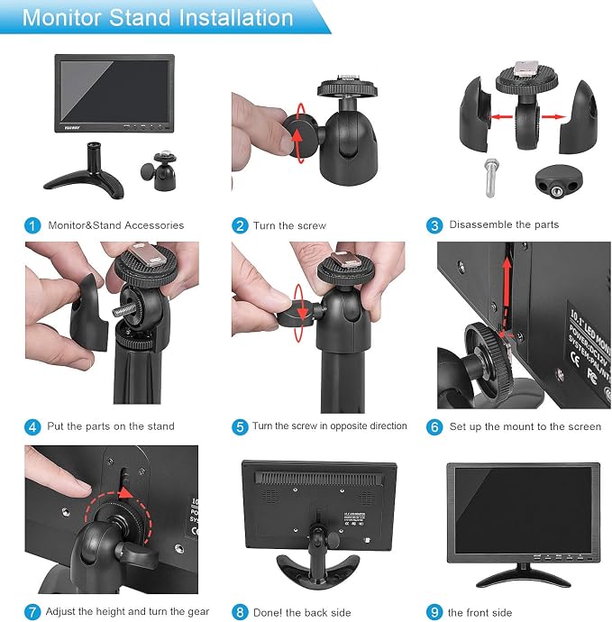 Haiway 10.1 inch Security Monitor, 1024x600 Resolution Small HDMI Monitor Small Computer Monitors with Remote Control with Built-in Dual Speakers HDMI VGA BNC Input for Gaming CCTV Raspberry Pi PC
