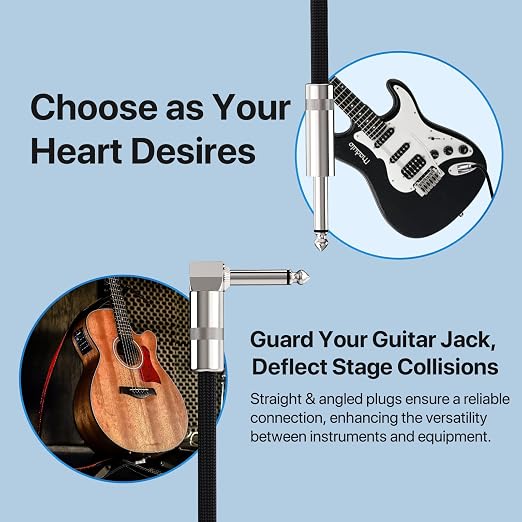 Guitar Cables 15 ft, Amp Chord Electric Guitar Aux Amp Cord Braided, TS 1/4 Quarter Inch Straight to Right Angle Bass Instrument Cable Pro Audio (Black, 2-Pack)