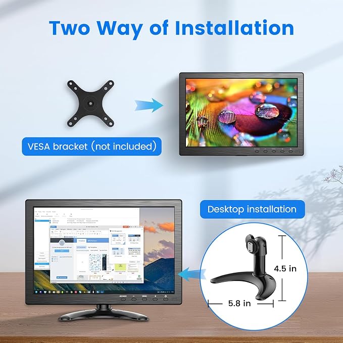 Eyoyo 10.1 inch Security Monitor 1366x768 Resolution, Small HDMI Monitor Supporting HDMI VGA AV BNC USB Input, Small Screen with Built-in Speakers for PC CCTV Camera NVR(EM101AD)