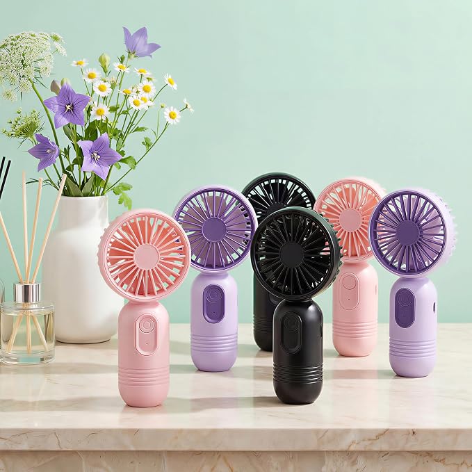 Rossesay 6 Pcs Mini Portable Fan Bulk Cute Handheld Lightweight Small Little Personal Hand Eyelash Fan 3 Speeds USB Rechargeable for Women Men Indoor Outdoor Makeup Travel (Black,Pink,Purple)