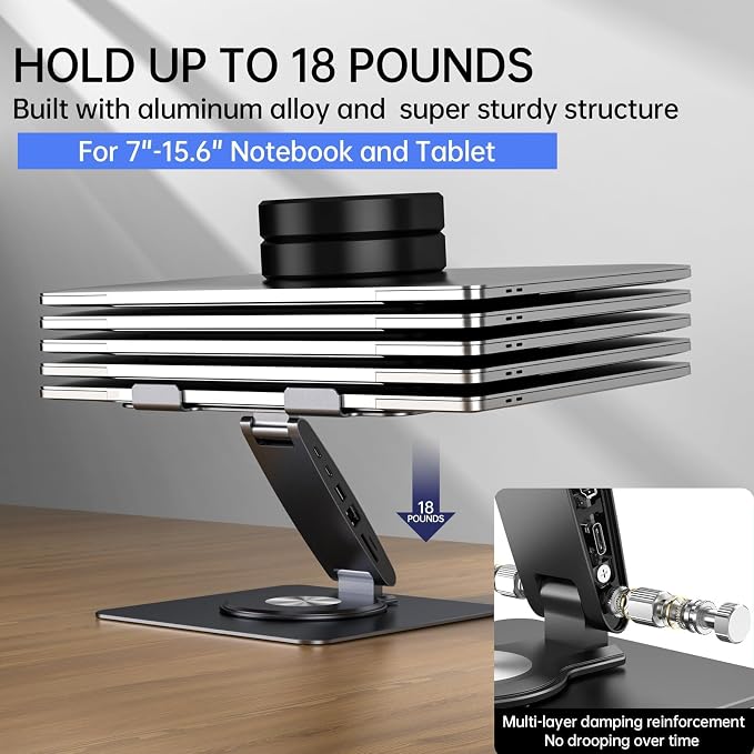 Laptop Docking Station for MacBook Pro/Air/Dell/HP/Surface HC 11-in-1 USB C Hub 360°Rotatable Laptop Stand with USB Hub 4K HDMI USB 3.0 PD100W 3.5mm Audio Jack RJ 45 TF/SD Reader Universal Laptop Dock