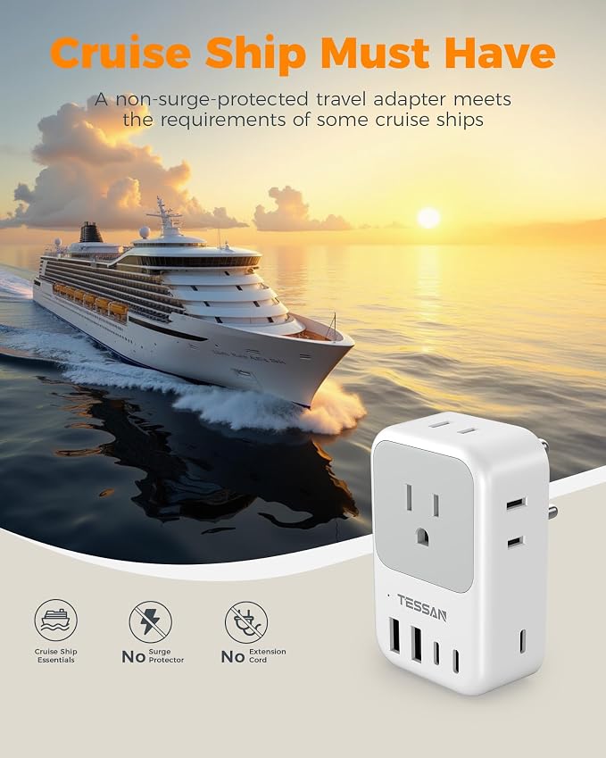 US to India Plug Adapter 2-Pack, TESSAN India Power Adapter with 4 AC Outlets & 5 USB Ports (3 USB-C 28W), Type D Travel Adaptor for USA to India Bangladesh Maldives Nepal Pakistan