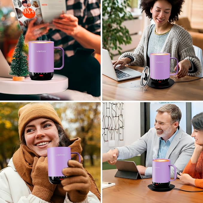 Vsitoo S3 Pro 16oz Smart Self Heating Coffee Mug, Heated Coffee Mug with AI Auto-Sensing Temperature Control, 120-150℉ Rechargeable Smart Mug Warmer, IPX7 Waterproof, Gift for Men Women, Purple