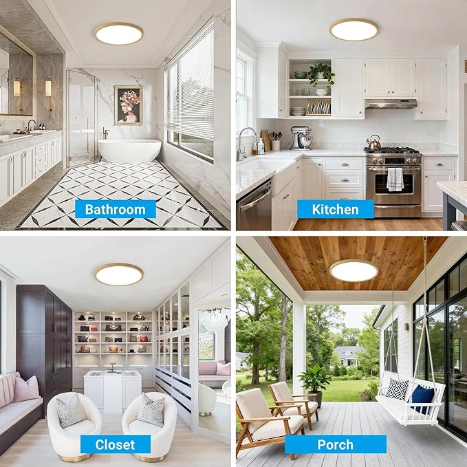 2 Pack LED Flush Mount Ceiling Light,12Inch 24W,3000K/3500K/4000K/5000K/6500K 5 Color Temperatures Ceiling Light Fixture for Kitchen Porch Hallway Bedroom Bathroom and Closet,Wood