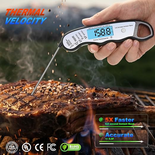 2 pcs 0.6S Instant Read Digital Meat Thermometer Probe/Pen,Factory‑Calibrated/Waterproof/Backlit/Magnetic/Flip Display/Motion Sensor:Outdoor BBQ, Barbecue Grilling, Smoking, Oven, Baking, Oil, Candy