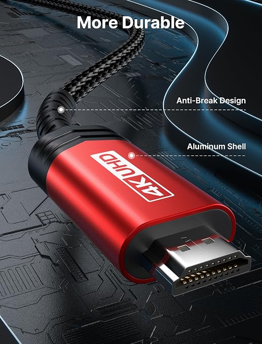 JSAUX USB C to HDMI Cable 13ft | 4K@60Hz | USB 3.1 Type C to HDMI 2.0 Cord for Home Office, Compatible with Thunderbolt 3/4, iPhone 16 Pro Max, MacBook Pro/Air, Galaxy S8 to S23, iPad Pro, iMac -Red