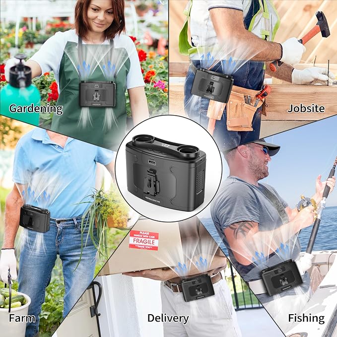 PANERGY 20000mAh Portable Waist Fan, Father Day Gifts for Husband Dad, Rechargeable Belt Clip Fan, 40H Cooling Gadgets for Men, 10 Speeds for Blue Collar, Jobsite Gardening Camping Travel Essentials