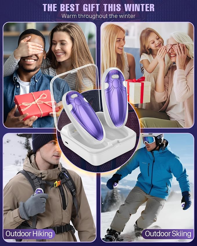 Hand Warmers Rechargerable 4 Pack - 14000mAh Electric AI Handwarmers with Charging Case, Magnetic 2 in 1 Pocket Heater, Stocking Stuffers, Gifts for Women/Christmas/Golf/Camping Accessories