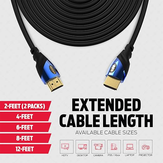 Monster 8K HDMI Cable — Xbox Series X & PlayStation 5 HDMI Cable w/ 24K Gold Contacts & V-Grip, 48 Gbps Speed, 60/120 Hz Refresh Rate, Dynamic HDR & eARC for Superior Visuals & Audio (6 FT) New Model