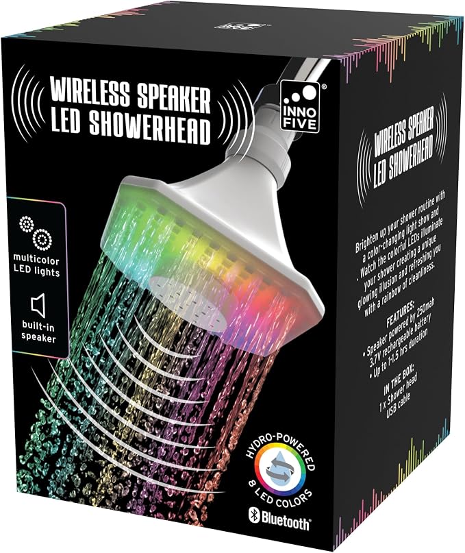 Bluetooth shower speaker waterproof with lights- color changing showerhead- shower light LED- Perfect bathroom speaker, shower light- Enjoy light up shower head with Music in The Shower