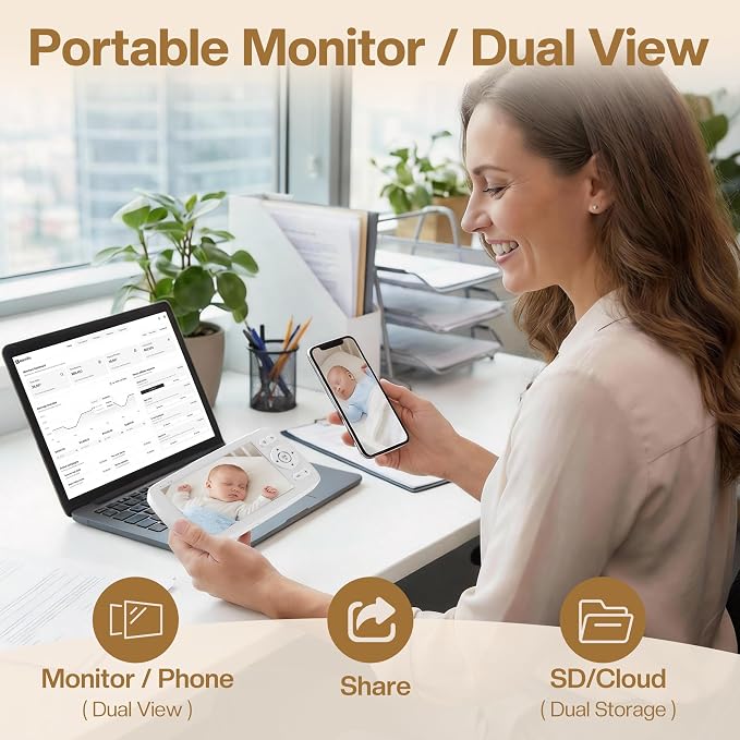 Smart WiFi Baby Monitor with 5-Inch Screen: 355° Pan-Tilt-Zoom Camera, HD Night Vision, Two-Way Audio, Cry Detection, Temp Sensor, 24/7 App Recording – Easy Setup, Baby Essentials for New Parents