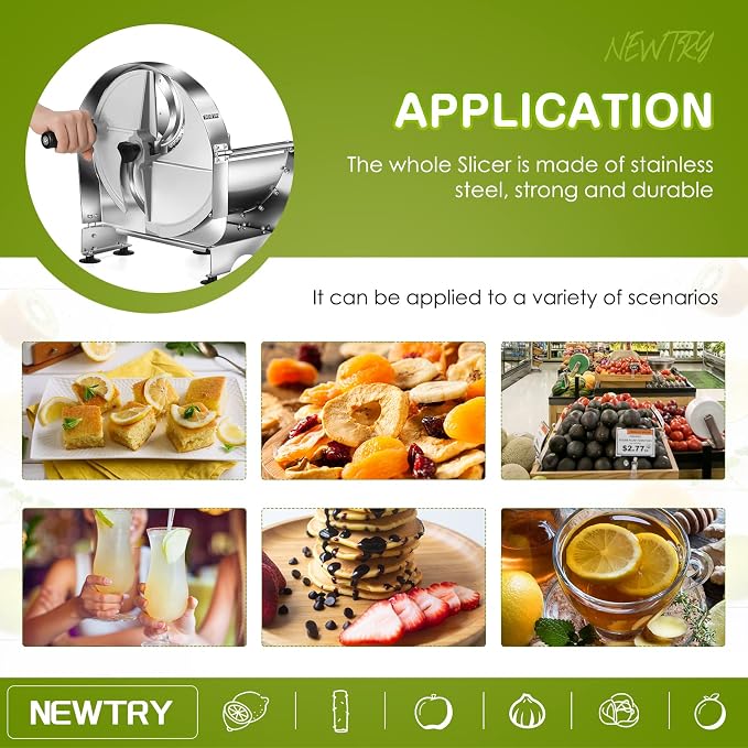 NEWTRY Commercial Vegetable Slicer Manual Potato Slicing Machine Fruit Cutter Onion Slicer 0-15/32 inch Stainless Steel