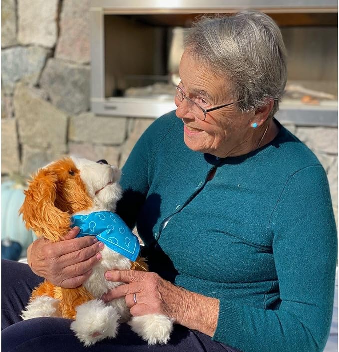 JOY FOR ALL Companion Pet for Seniors - Lifelike Animatronic Dog - Realistic Soft-Touch Coat & Heartbeat - Therapy Stuffed Animal - Toy for Alzheimer's & Dementia - Freckled Pup