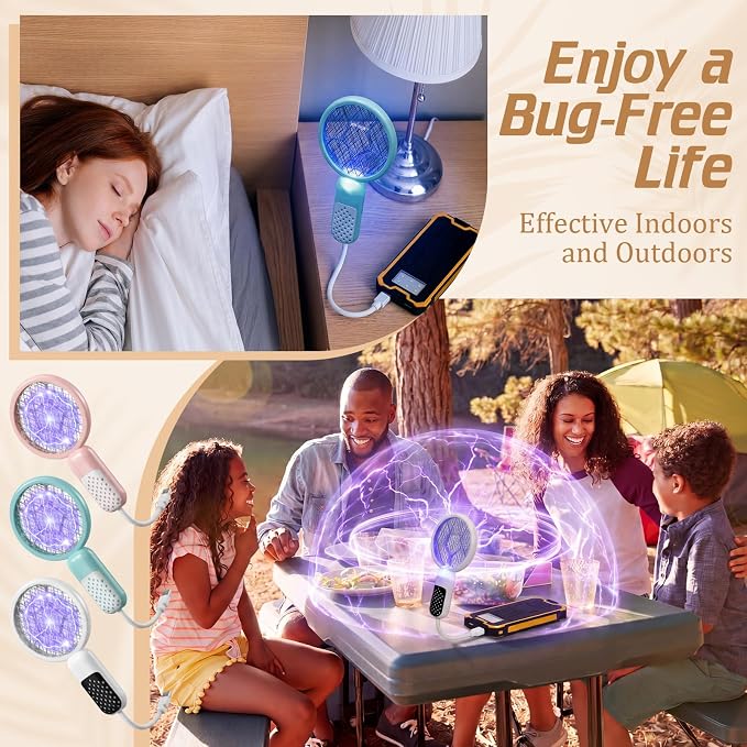6 Pcs Mini Electric Mosquito Swatter Plug-and-Play USB Bug Attracting Lamp Portable Mosquito Killer Lamp UV Insect Trap Safety Net for Outdoor Gnats, Moths, Fruit Flies (Morandi Colors)