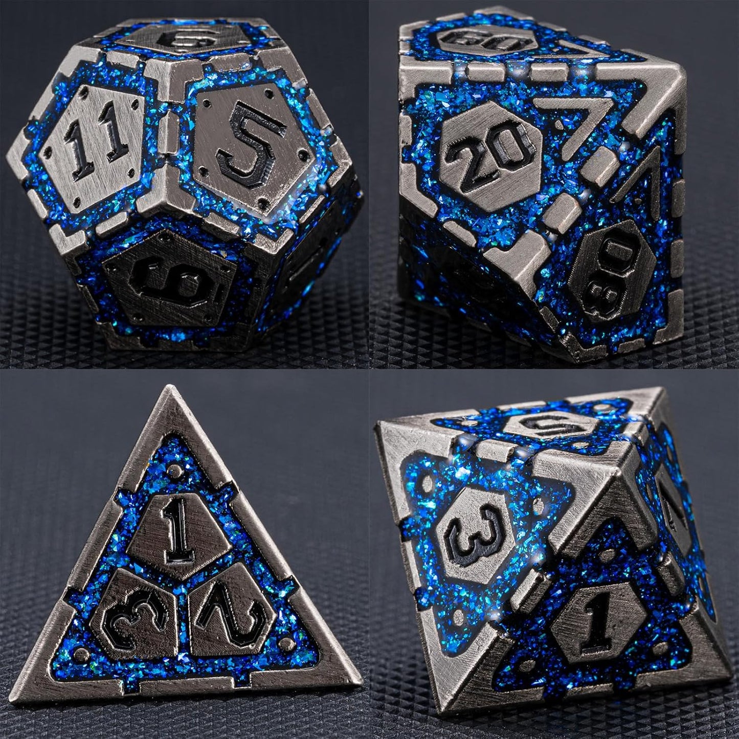 DND Metal Dice Set, Polyhedral Dice Set for RPG D&D Dice with Cracks Dungeons and Dragons Dice Set for RPG TTRPG D&D Die with Gift Case(Antique Nickel Blue)