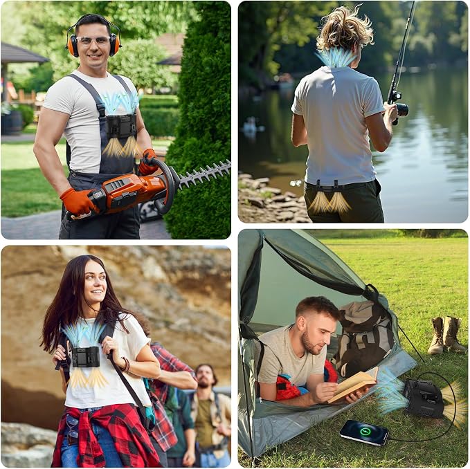 POPERFUN 42H Portable Waist Fan, 28000mAh Rechargeable Wearable Belt Fans, 16000 RPM Cooling Neck Body Powerful Shirt Personal Cooling Fan for Outdoor Jobsite Camping Travel in Black