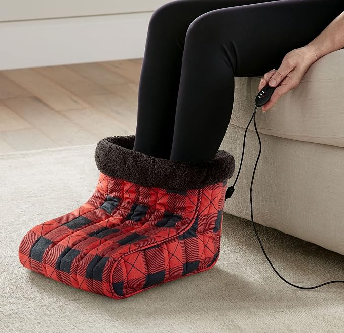 Shavel Home Products Micro Flannel Heated Foot Warmer, Buffalo Check Red