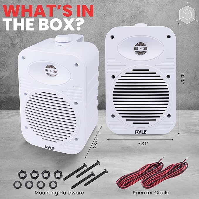 Pyle 500 Watt Bluetooth Indoor Outdoor Speakers Pair - Dual Waterproof 5.25” 2-Way Full Range Speaker System w/ 1/2” High Compliance Polymer Tweeter | Home, Boat, Marine, Deck, Patio, Poolside (White)