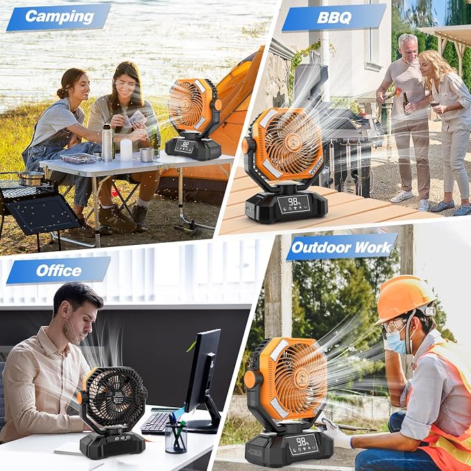 Multper 20000mAh Camping Fan with LED Lantern, 65H Runtime Battery Operated Fan for Tent, Auto-Oscillating Rechargeable Fan with Remote, 4 Speeds Personal Desk Fan for Camping, RV, Jobsite, Outage