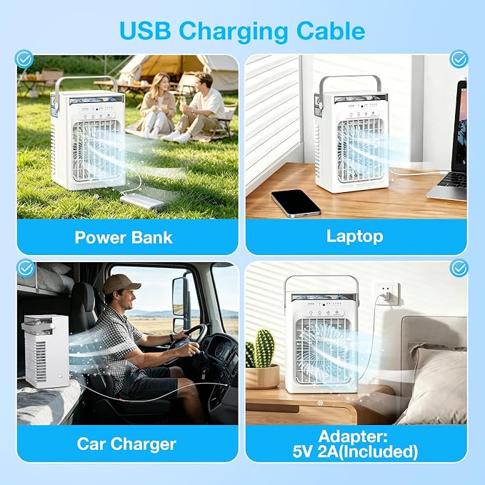 Portable Air Conditioners, 3-1 Mini AC Unit with Remote, 4 Speeds Small Air Cooler With 2 Mist Modes, 2 Cooling Modes,Timer,7 Lights, USB Powered Cooling Fan for Bedoom Car Camping Office